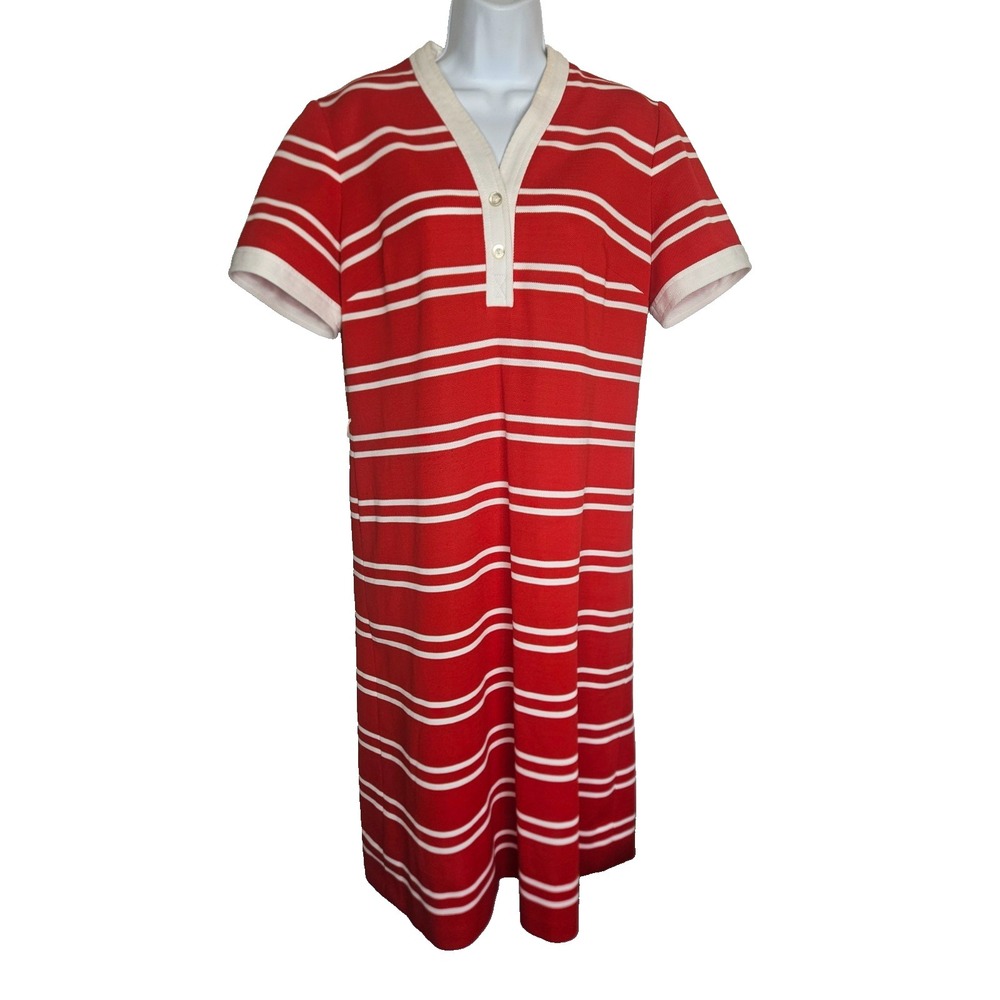 Vintage Henry Lee Red White‎ Striped Dress L Mod 60s USA Reto Preppy